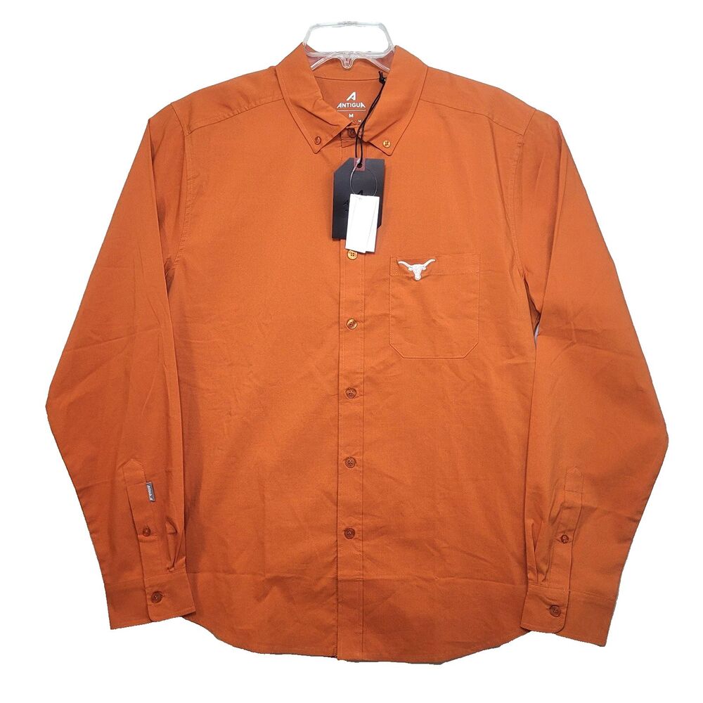 Antigua Texas Longhorns Burnt Orange Button Down Shirt Long Sleeve Men's M